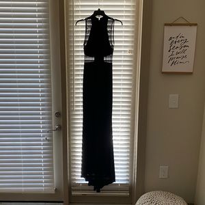 Black evening gown. Size 4. Mesh detailing.